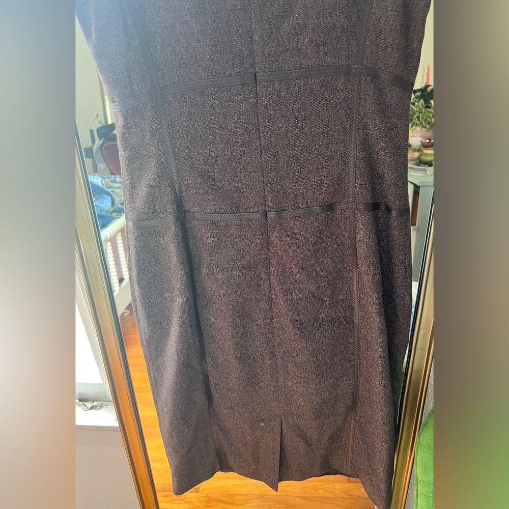 G.I.L.I. Strapless Sheath Dress in Dark Brown Tweed with Leather Trim size 6 - Picture 2 of 9